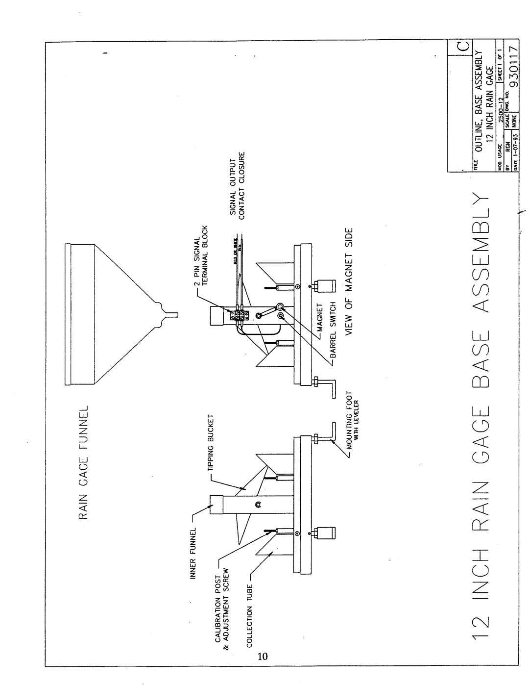 Omega Engineering RG-2500 manual Inch Rain Gage Base Assembl, Rain Gage Funnel 