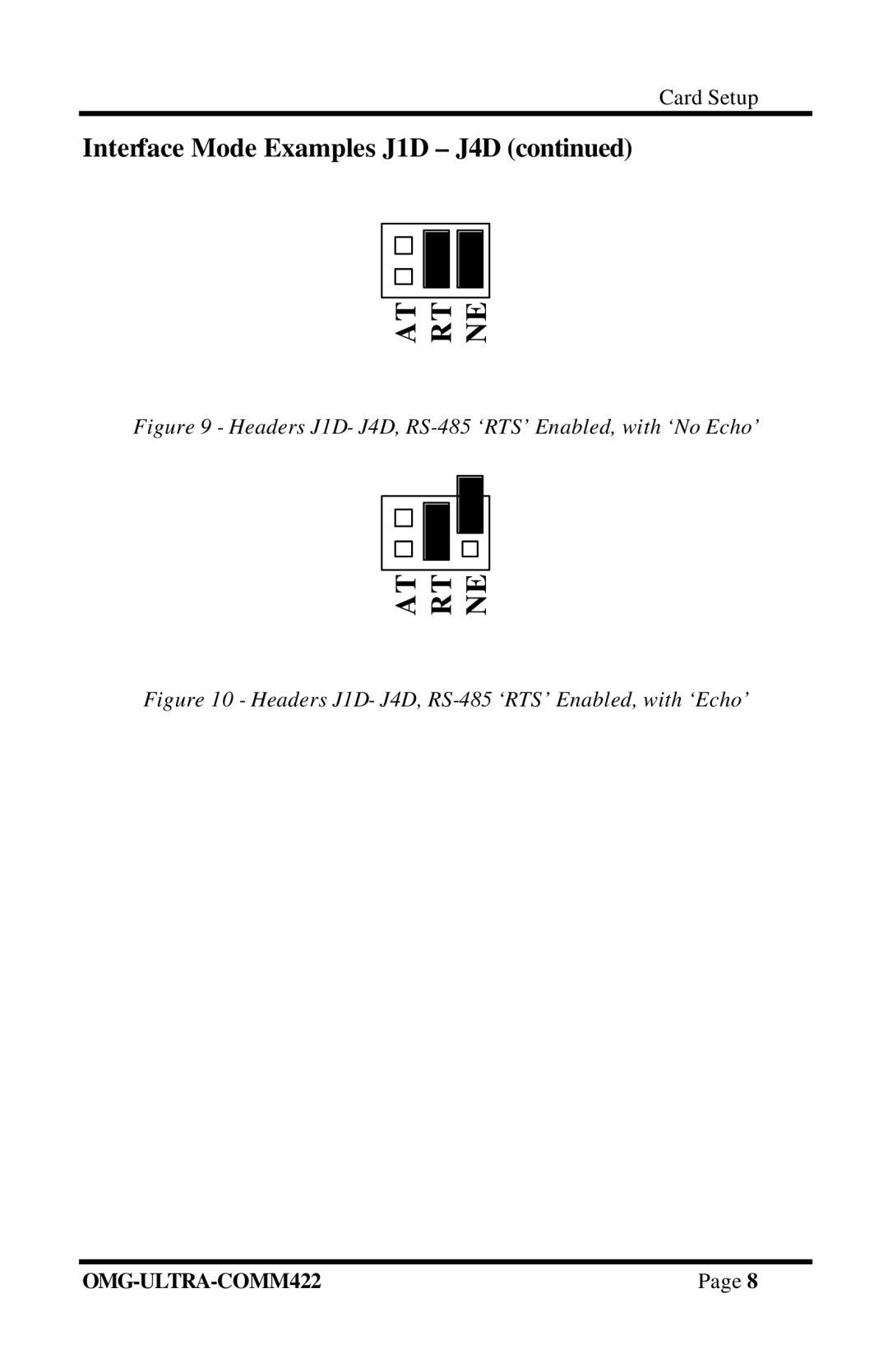 Omega Engineering RS-422/485 manual Headers J1D- J4D, RS-485 ‘RTS’ Enabled, with ‘No Echo’ 