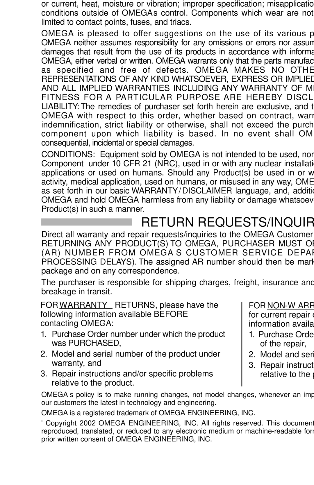 Omega Engineering RS-422/485 manual Warranty/Disclaimer 