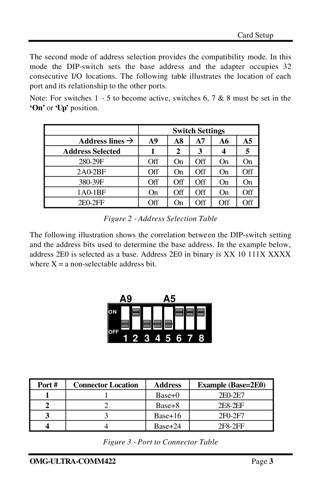 Omega Engineering RS-422/485 manual Switch Settings Address lines à Address Selected 