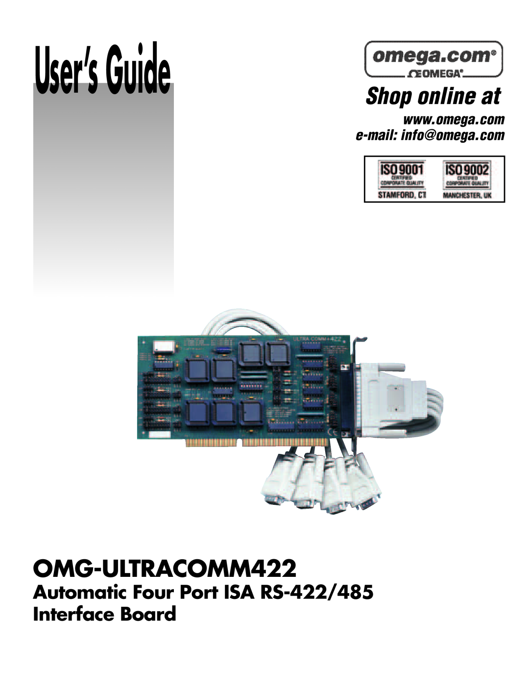 Omega Engineering manual Automatic Four Port ISA RS-422/485 Interface Board, User’sGuide, Shop online at 