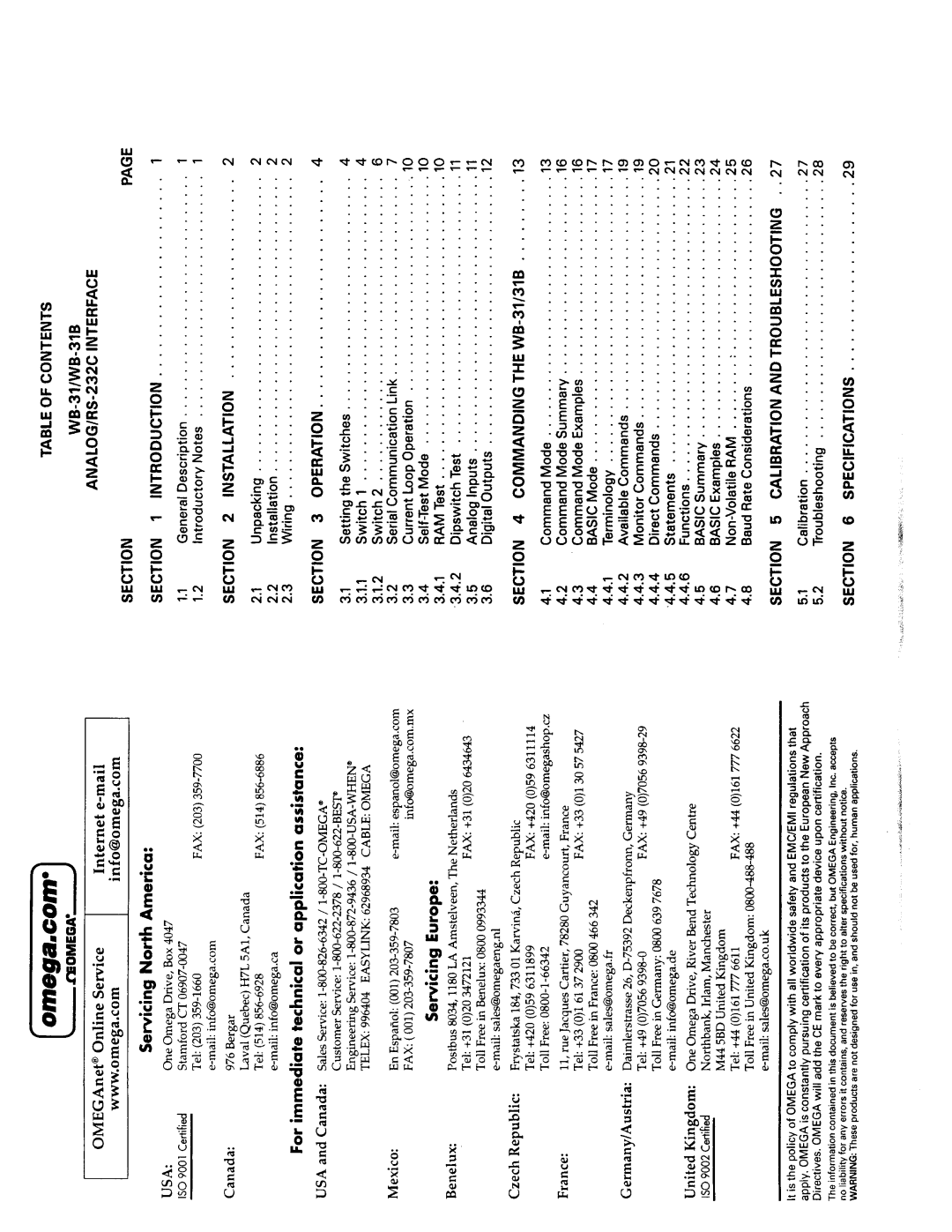 Omega Engineering WB-31 manual 