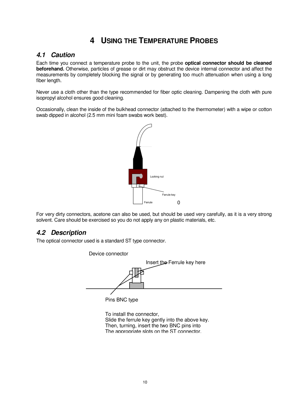 Omega FOB100 manual Using the Temperature Probes, Description 