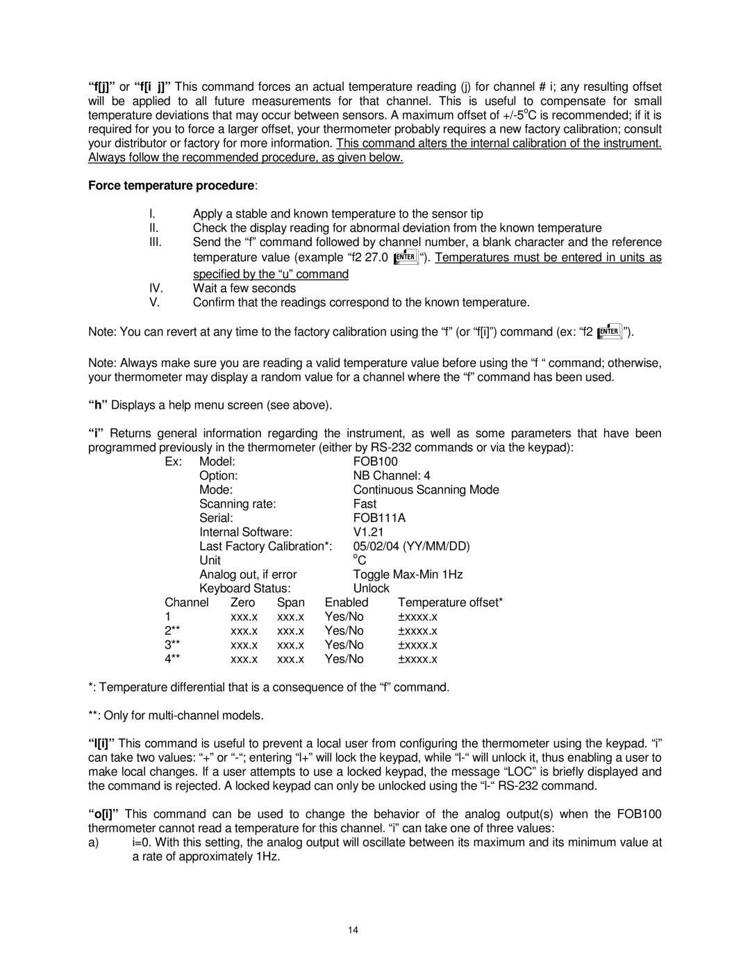 Omega FOB100 manual Force temperature procedure 