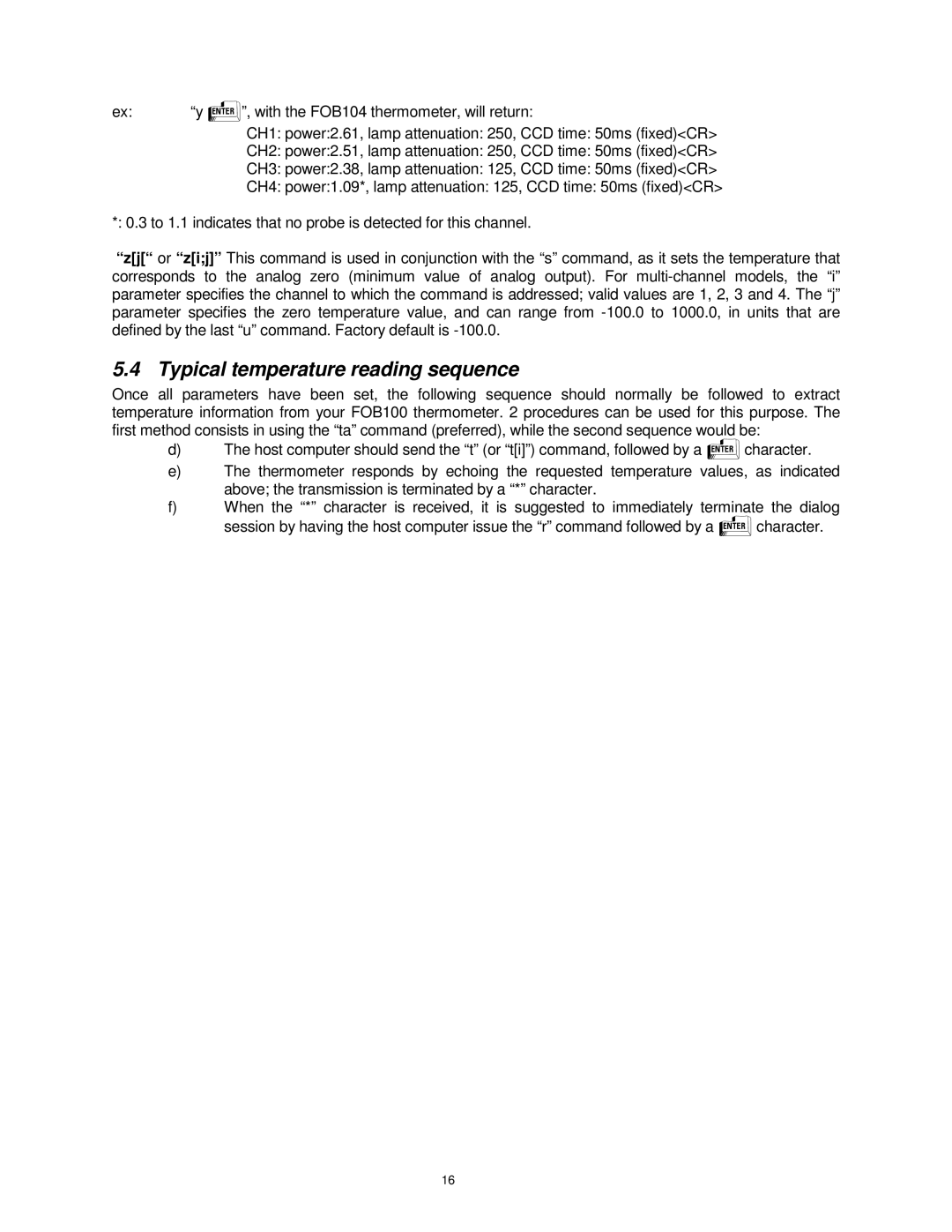 Omega FOB100 manual Typical temperature reading sequence 