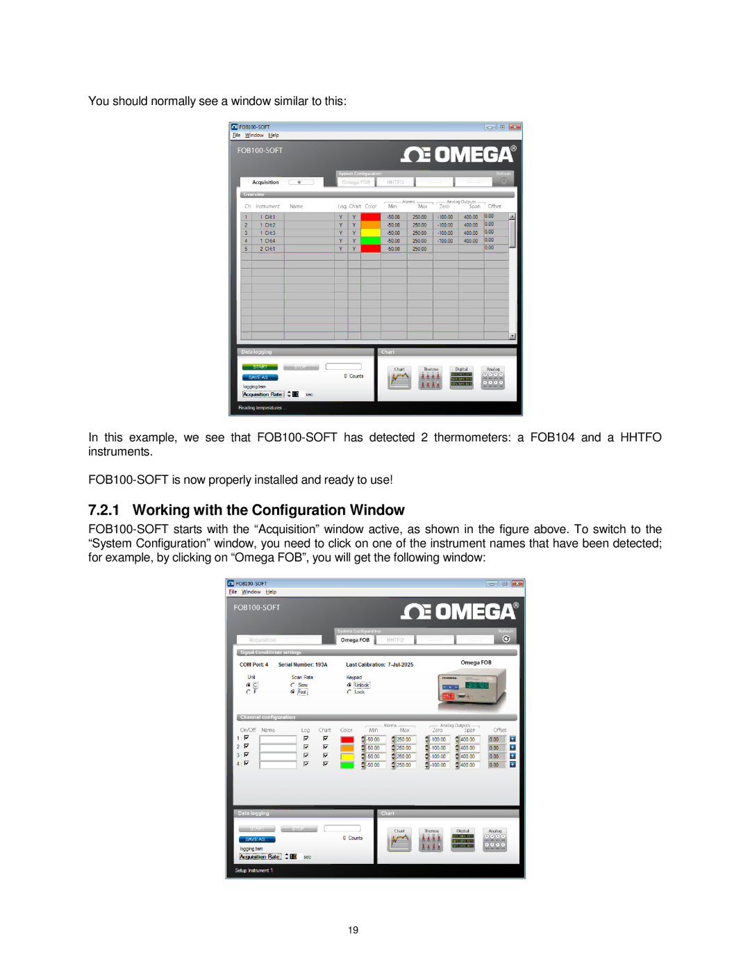 Omega FOB100 manual Working with the Configuration Window 