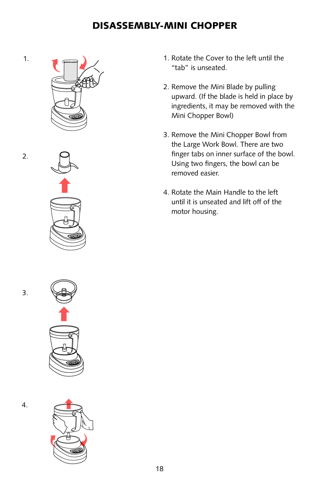 Omega FoodPro instruction manual DISASSEMBLY-MINI Chopper 