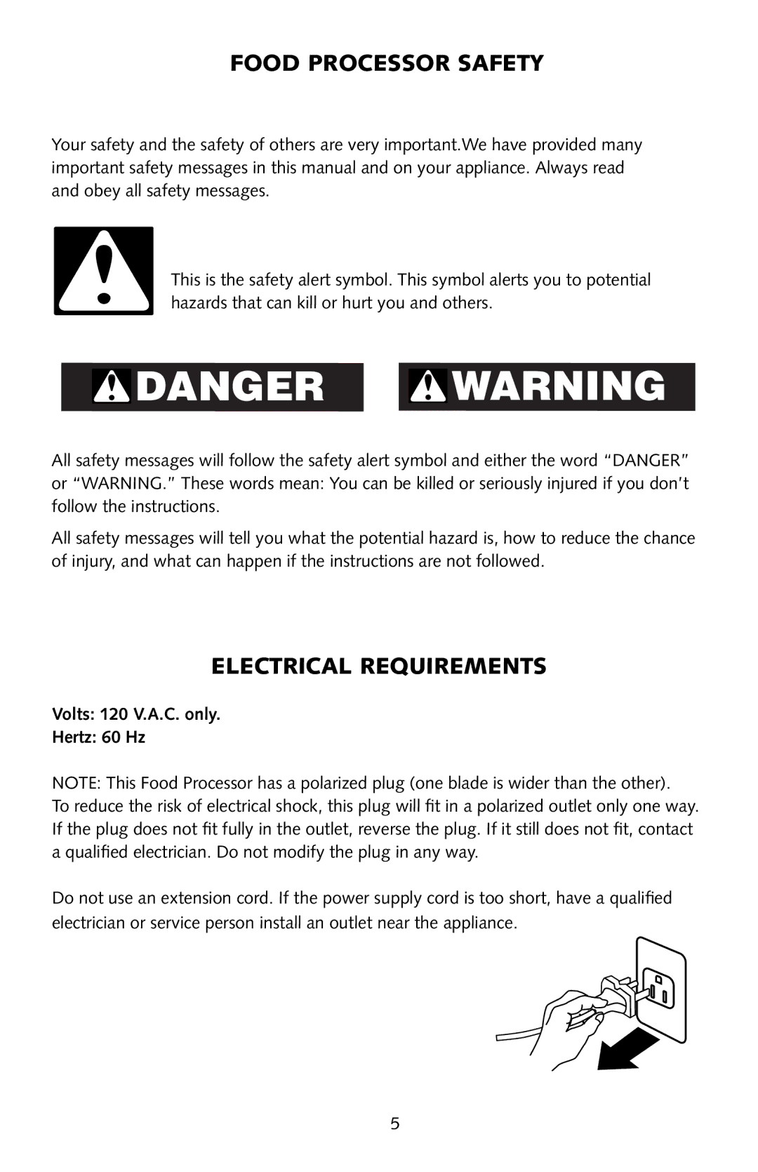 Omega FoodPro instruction manual Food Processor Safety, Electrical Requirements 