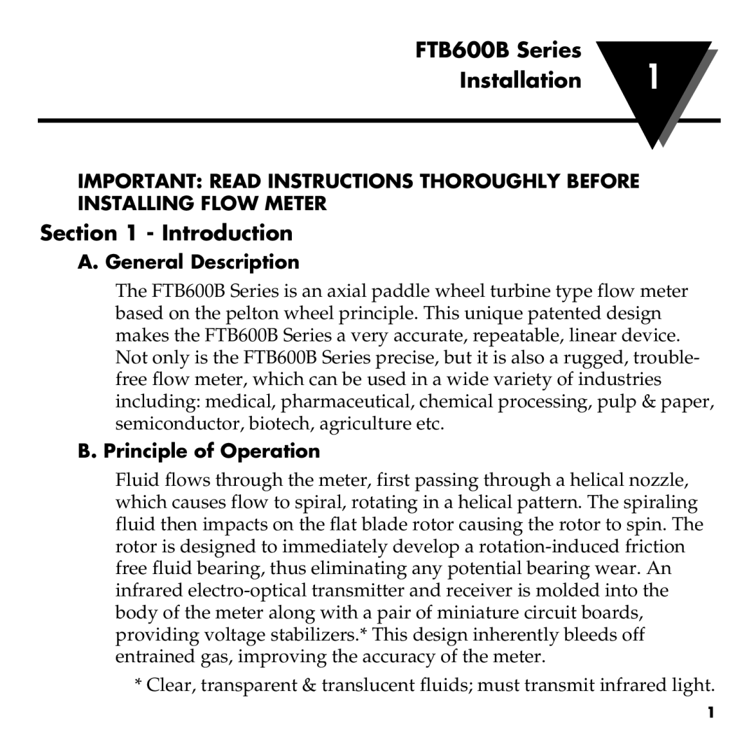 Omega manual FTB600B Series Installation, Introduction, General Description, Principle of Operation 