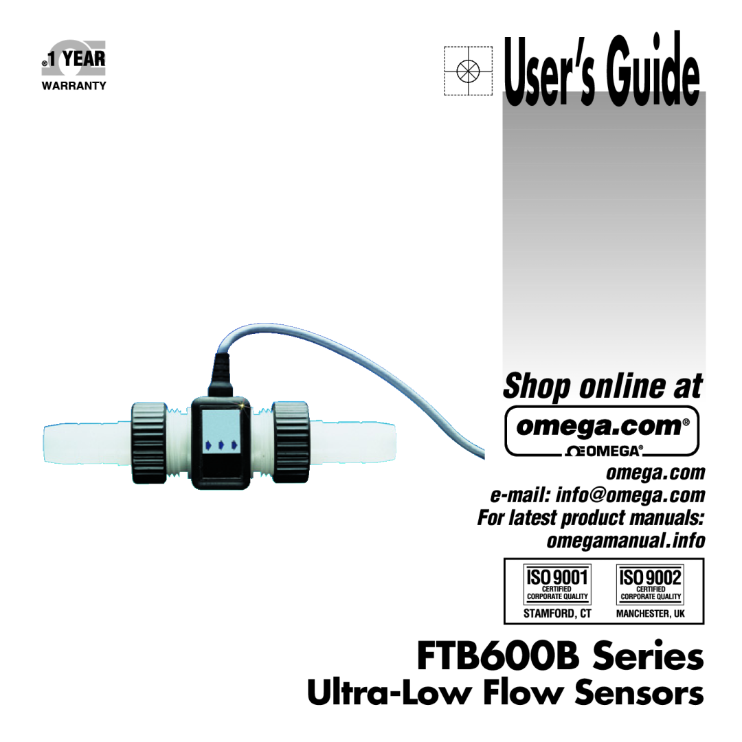 Omega manual User’sGuide, FTB600B Series, Shop online at, Ultra-Low Flow Sensors 