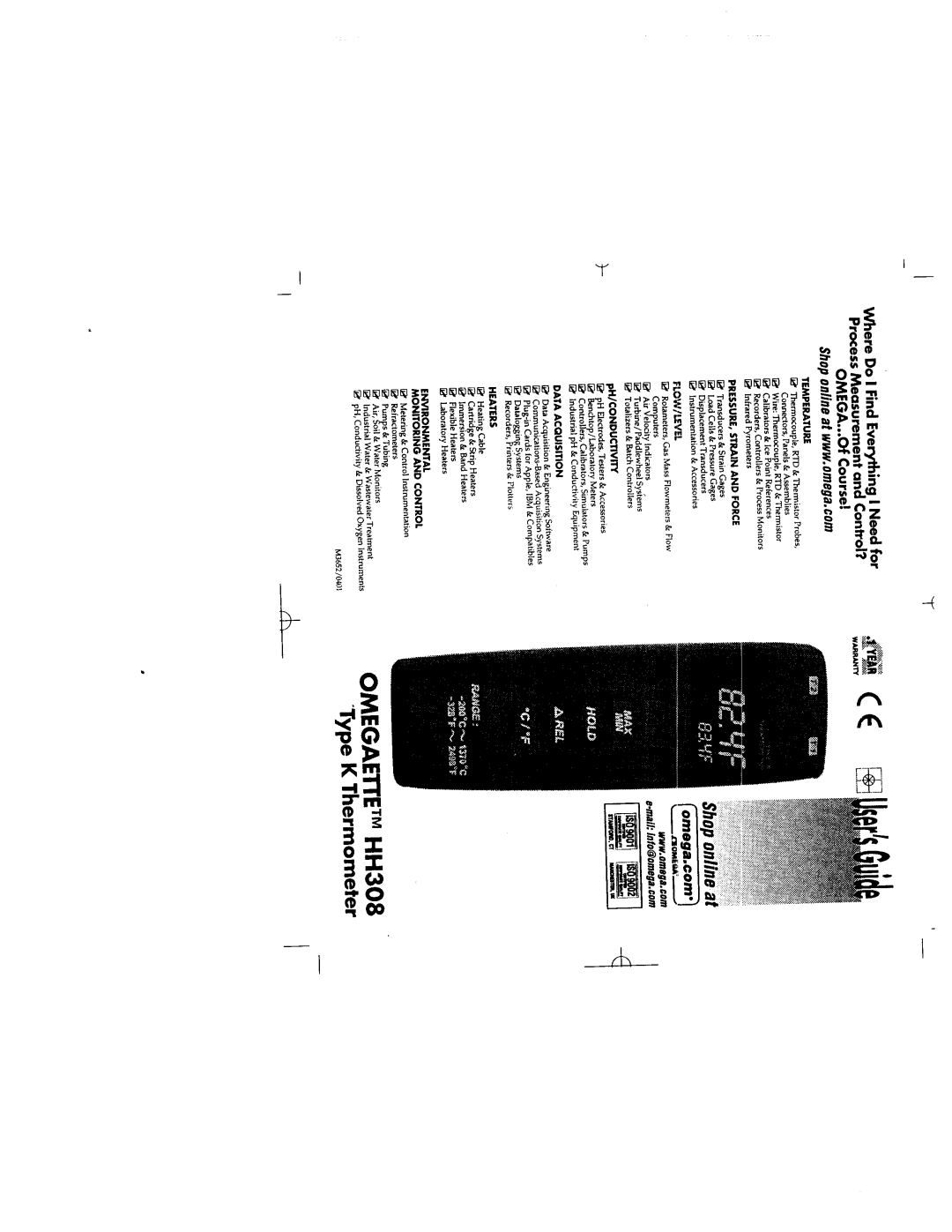 Omega HH308 manual 