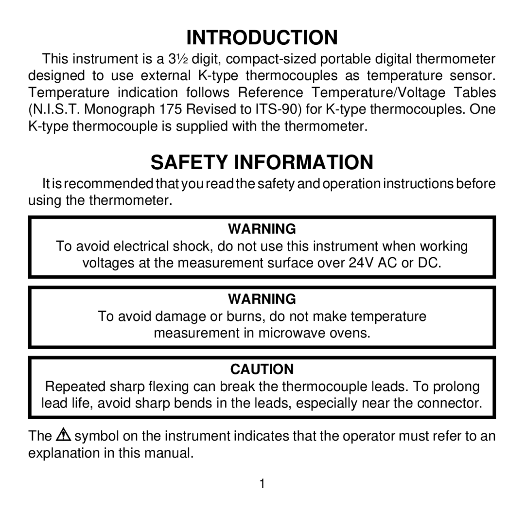 Omega HH501AK manual Introduction, Safety Information 