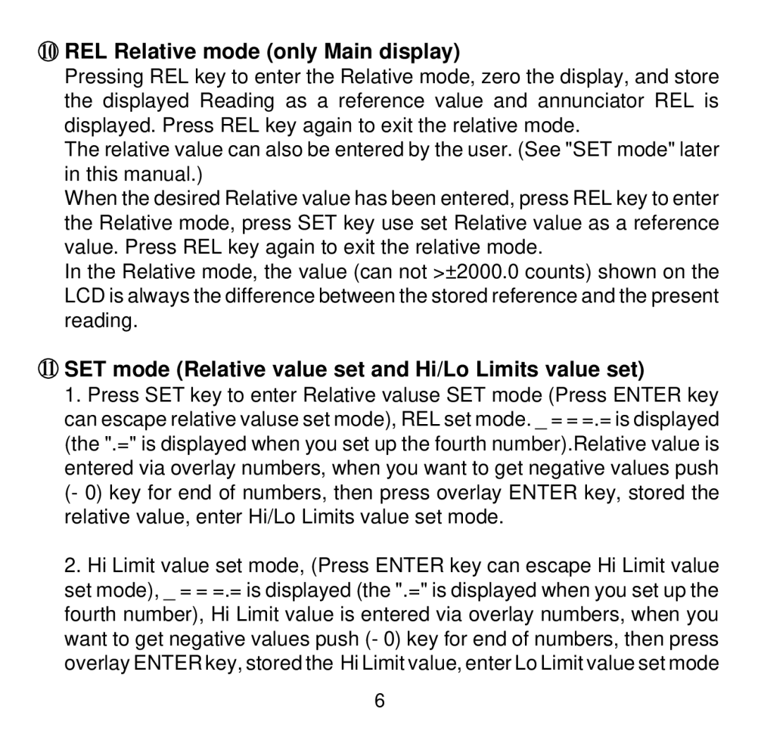 Omega HH501AK manual REL Relative mode only Main display, SET mode Relative value set and Hi/Lo Limits value set 