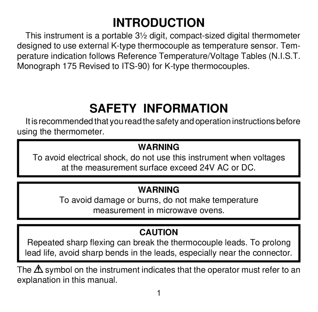 Omega HH501DK manual Introduction, Safety Information 