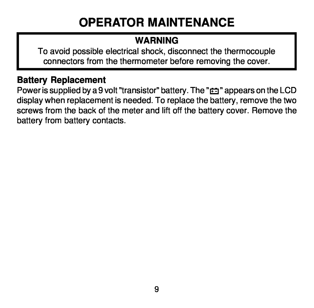 Omega HH503 manual Operator Maintenance, Battery Replacement 