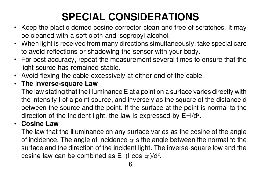 Omega HHLM-1MV manual Special Considerations, Inverse-square Law, Cosine Law 