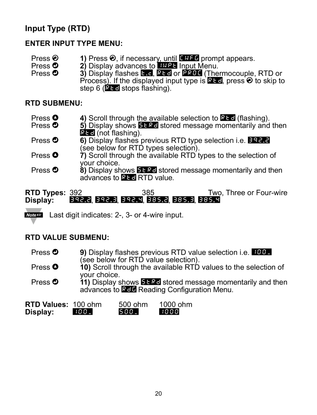 Omega ILD44-UTP, ILD24-UTP manual Input Type RTD, RTD Submenu, RTD Types, RTD Value Submenu, RTD Values 