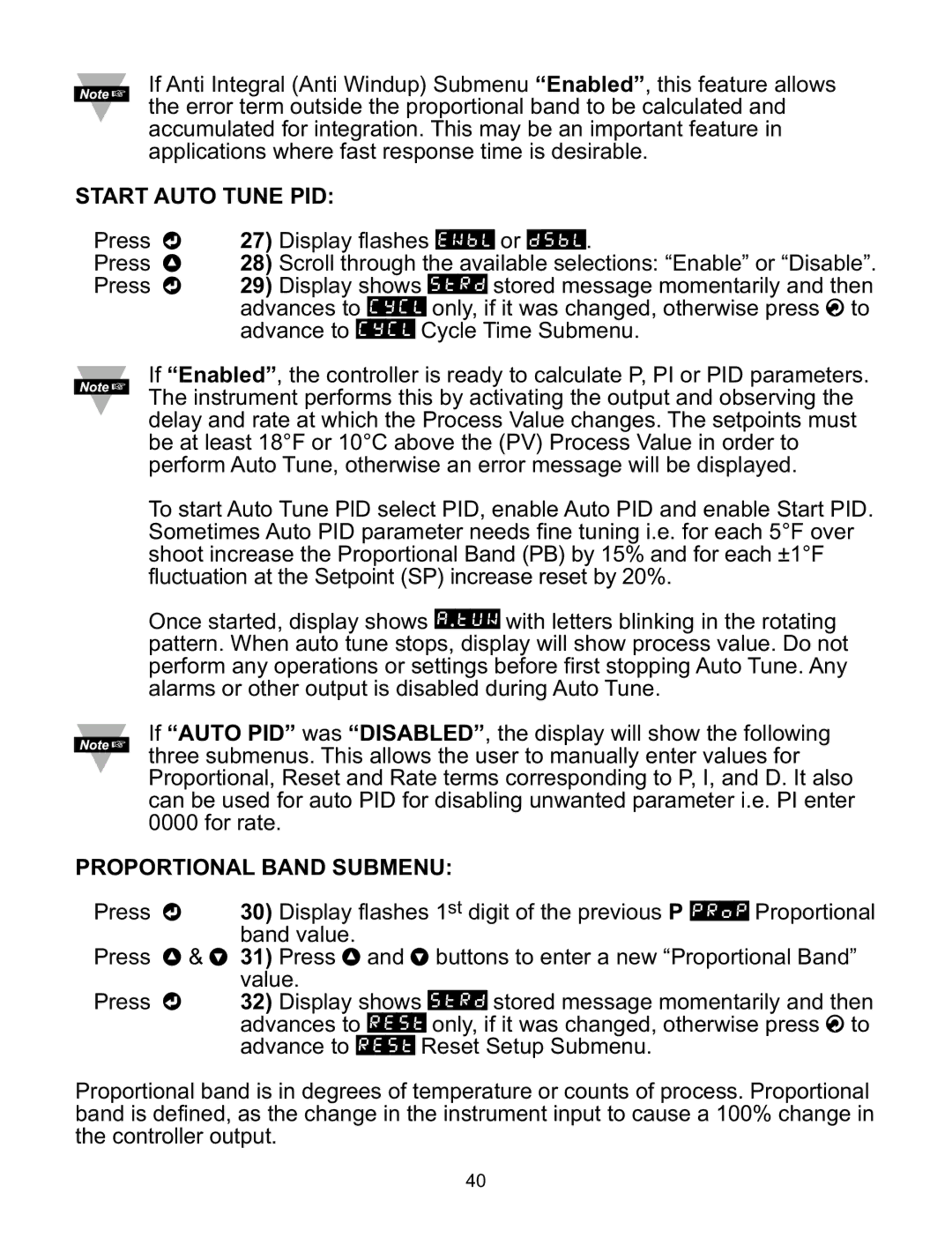 Omega ILD44-UTP, ILD24-UTP manual Start Auto Tune PID, Proportional Band Submenu 