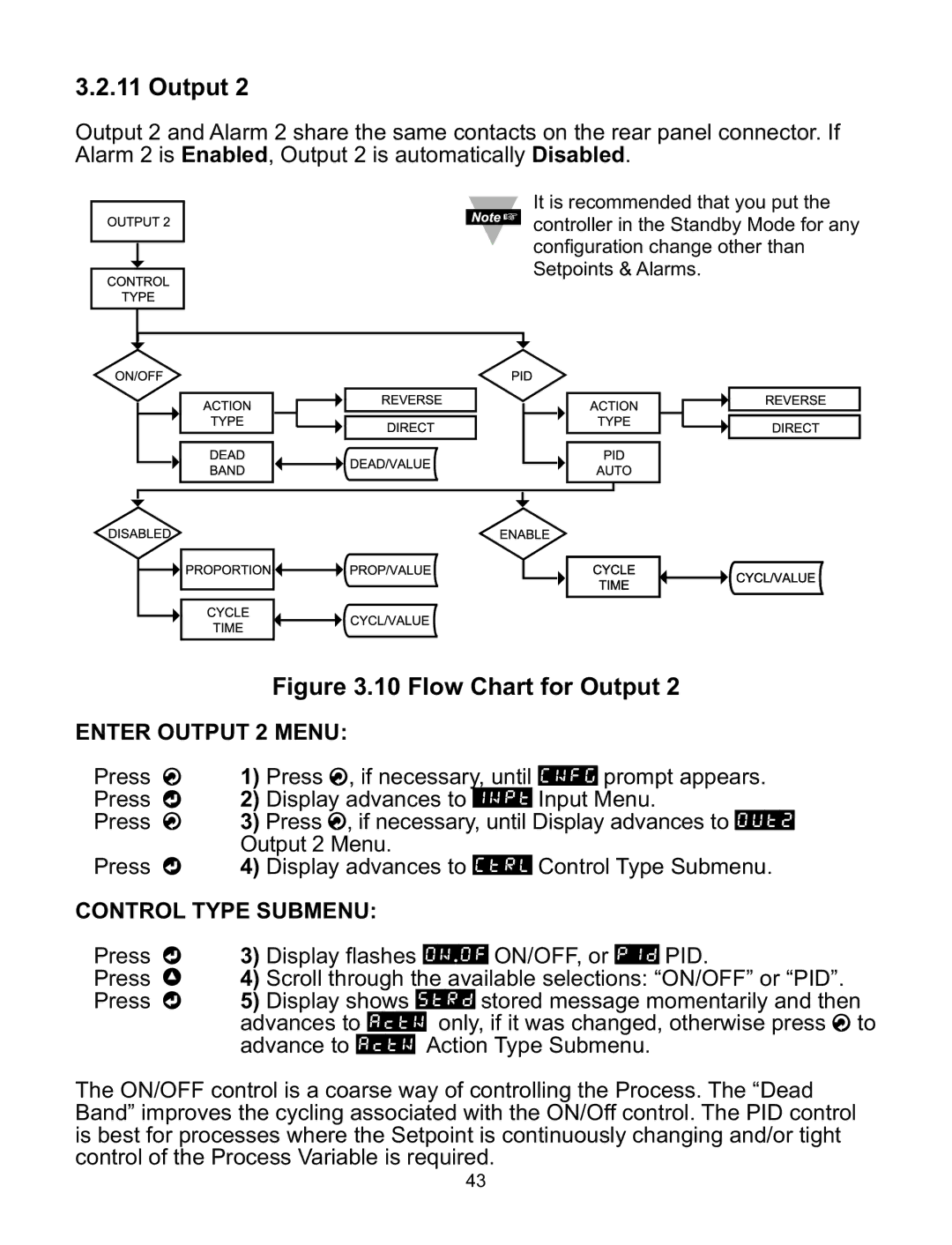 Omega ILD24-UTP, ILD44-UTP manual Enter Output 2 Menu, Control Type Submenu 