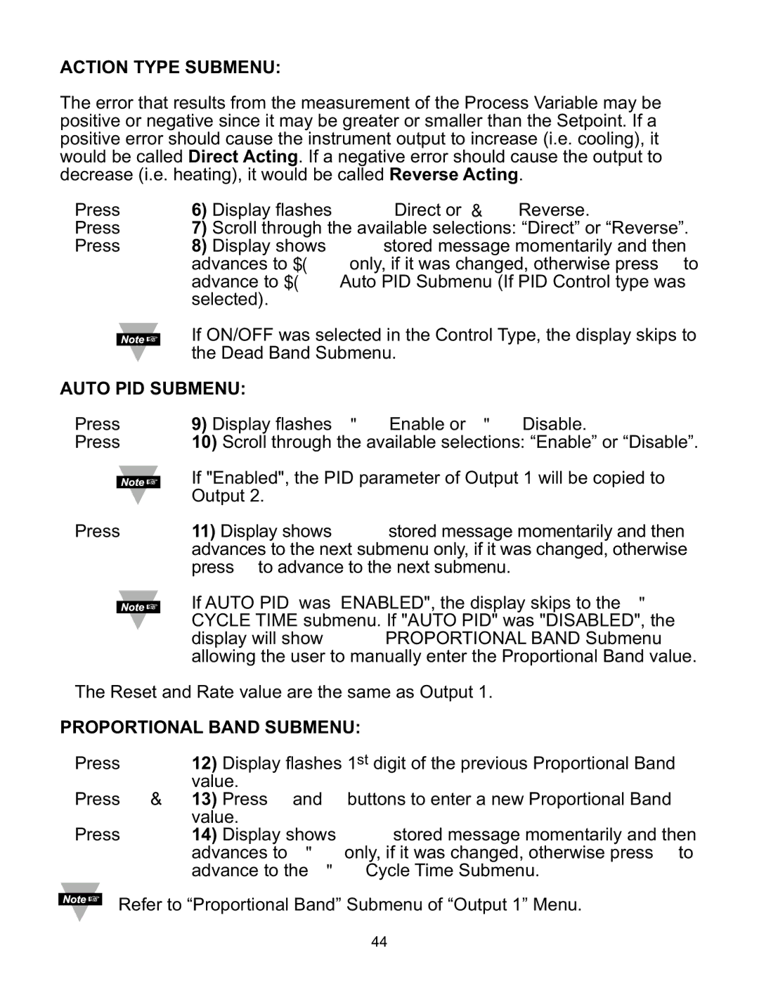 Omega ILD44-UTP, ILD24-UTP manual Action Type Submenu 