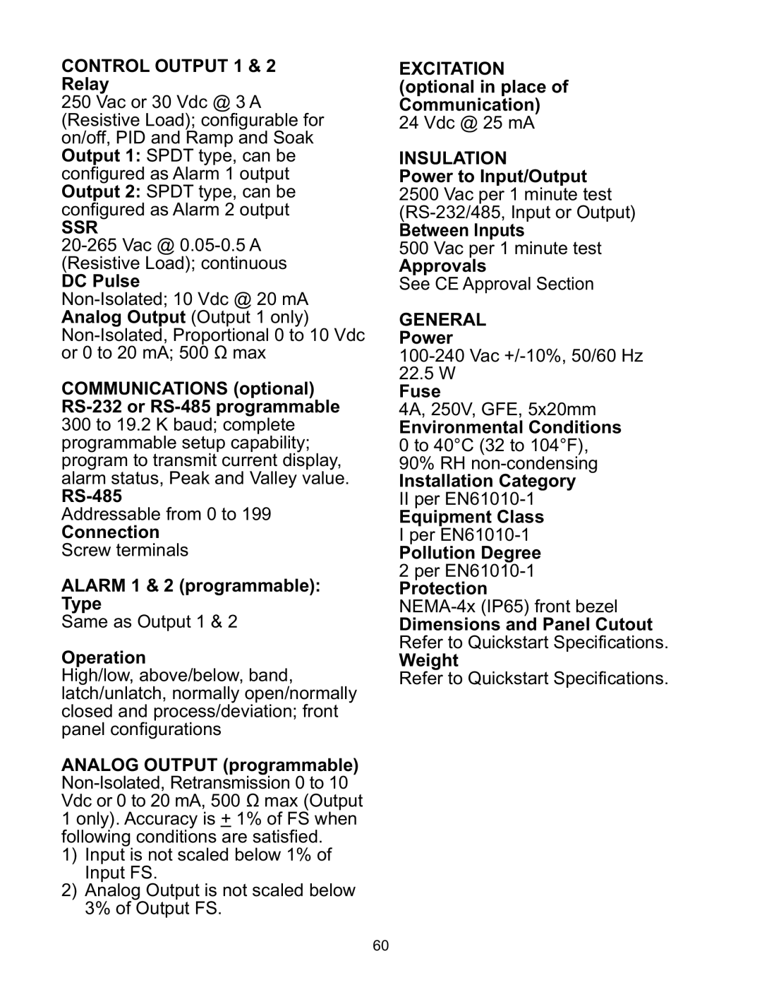 Omega ILD44-UTP, ILD24-UTP manual Control Output 1, Ssr, Insulation, General 