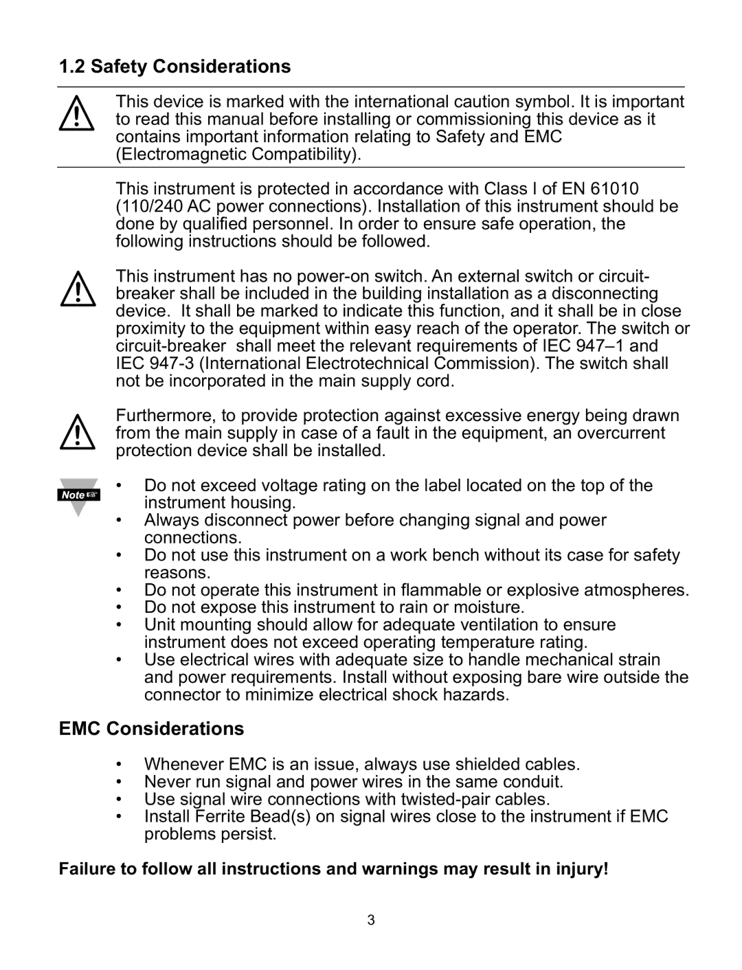 Omega ILD24-UTP, ILD44-UTP manual Safety Considerations, EMC Considerations 