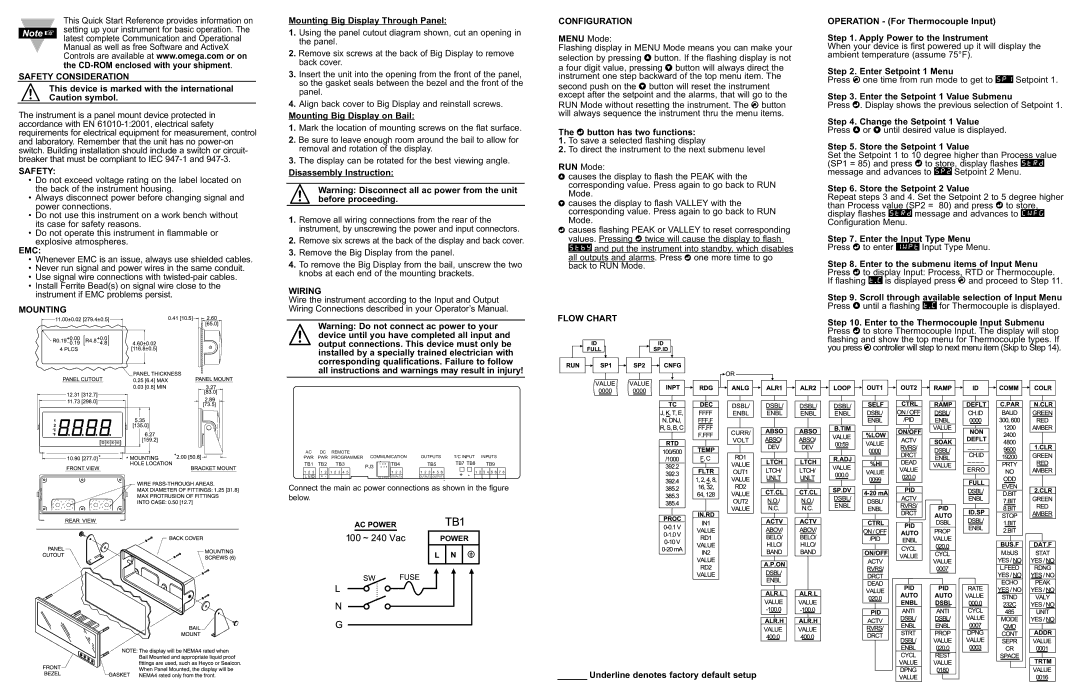 Omega ILD44-UTP owner manual Safety Consideration, Emc, Mounting, Wiring, Configuration, Flow Chart 