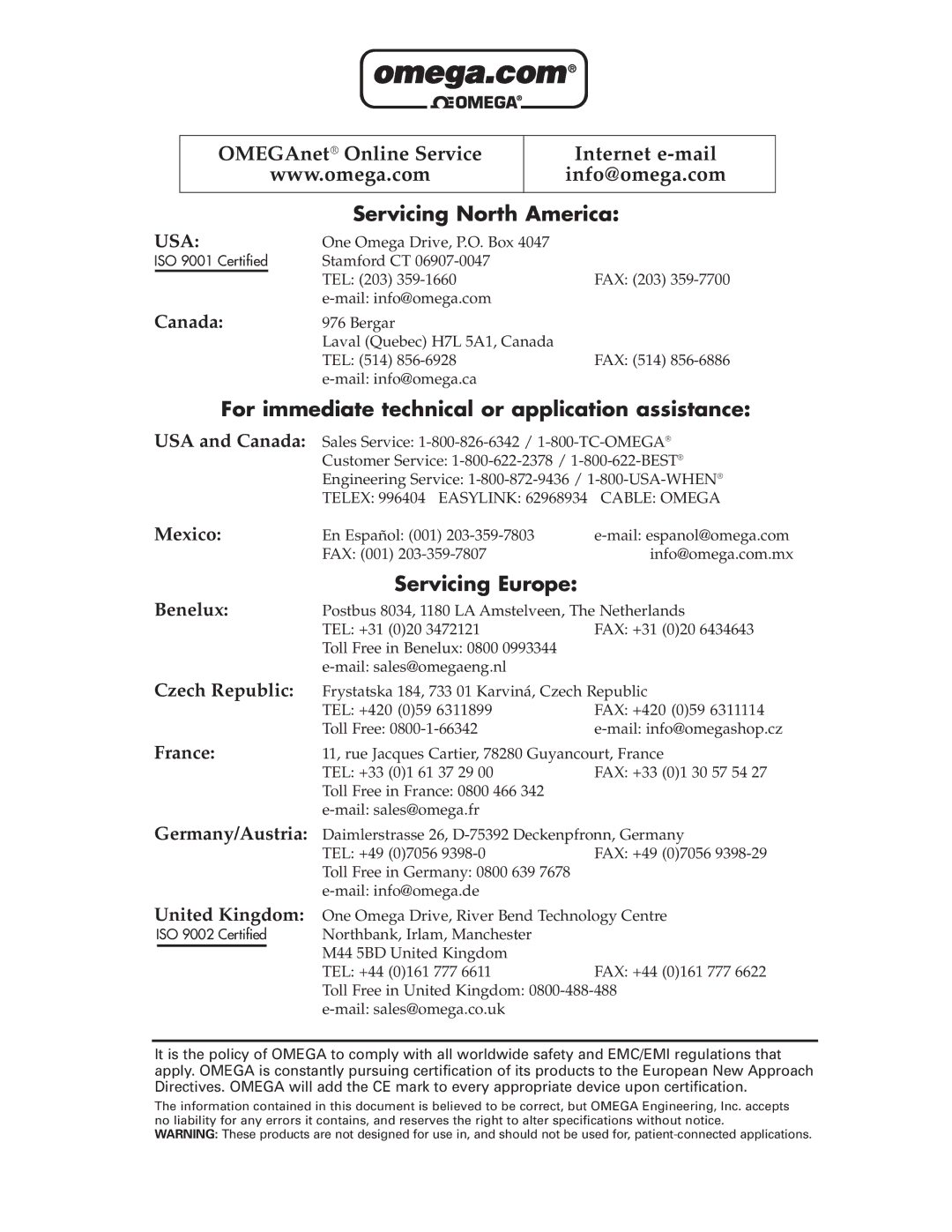 Omega IP710 SERIES manual Servicing North America 