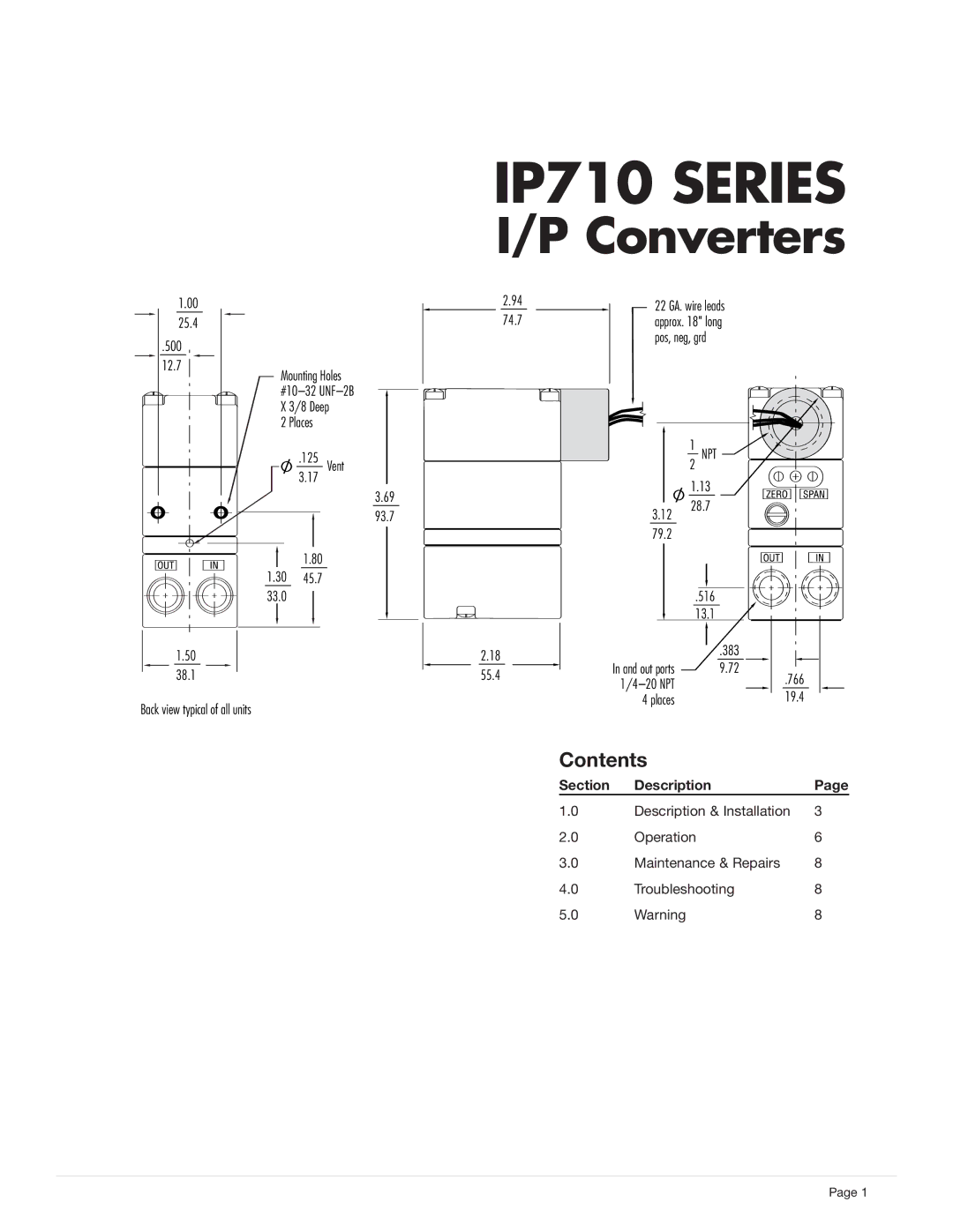 Omega IP710 SERIES manual Contents 