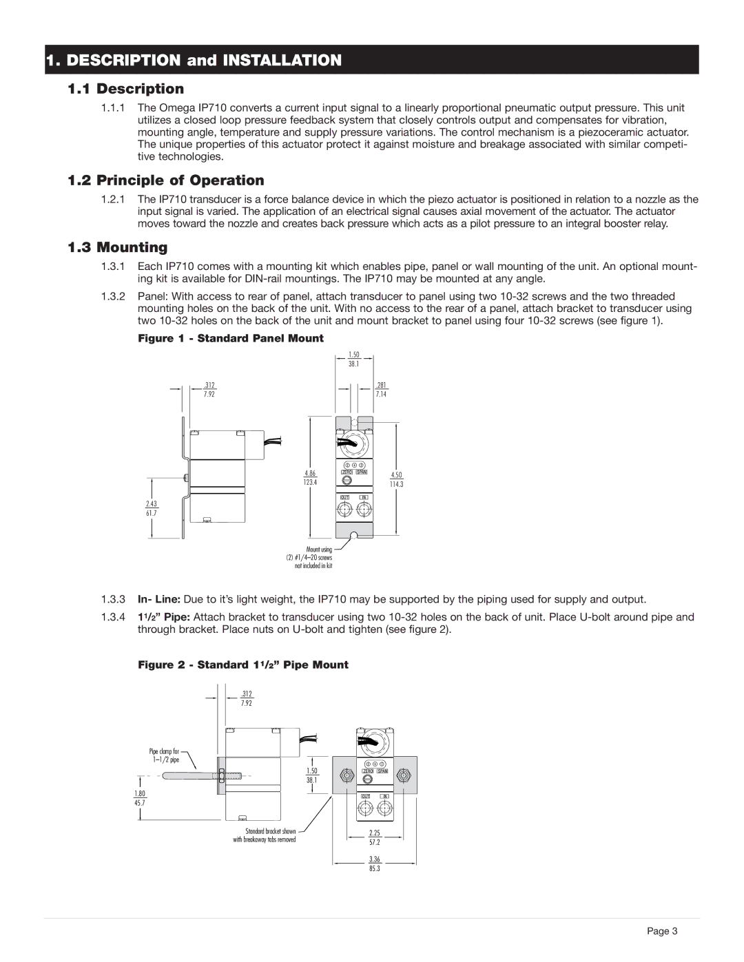 Omega IP710 SERIES manual Description, Principle of Operation, Mounting 