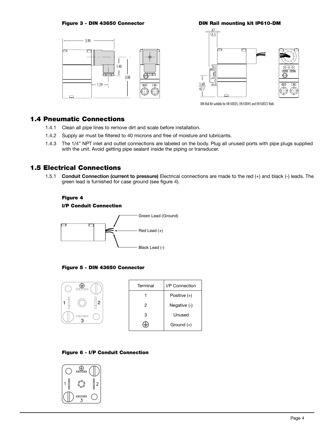 Omega IP710 SERIES manual Pneumatic Connections, Electrical Connections 