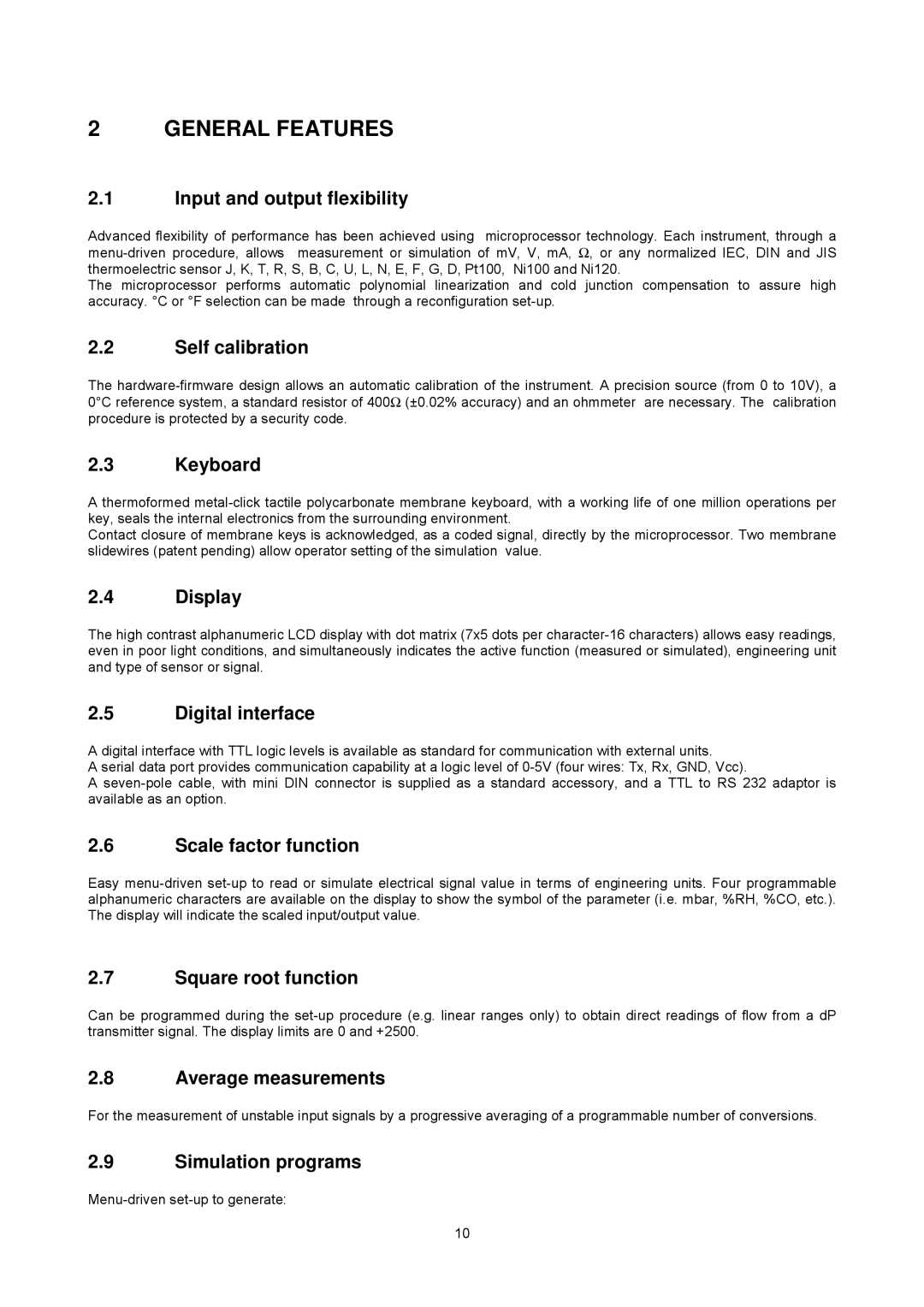 Omega CL526, Multifunction Indicator-Simulator manual General Features 