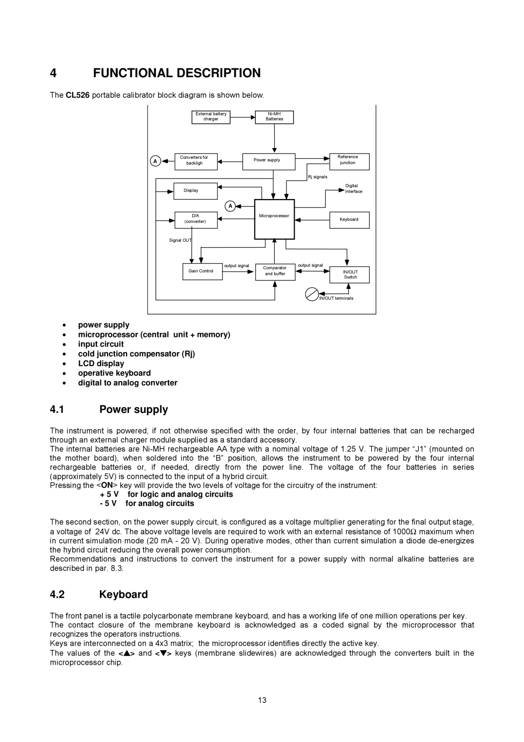 Omega Multifunction Indicator-Simulator, CL526 manual Functional Description, Power supply 