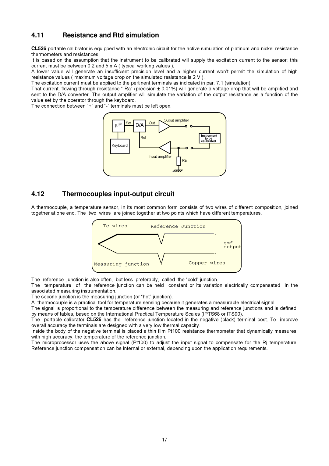 Omega Multifunction Indicator-Simulator, CL526 manual Resistance and Rtd simulation, Thermocouples input-output circuit 