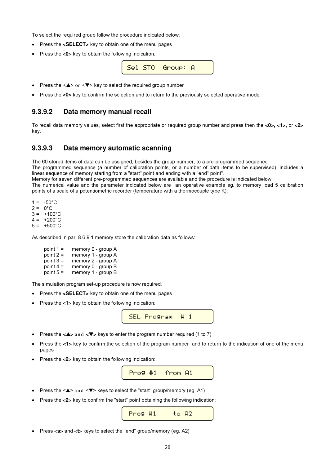 Omega CL526, Multifunction Indicator-Simulator Data memory manual recall, Data memory automatic scanning 