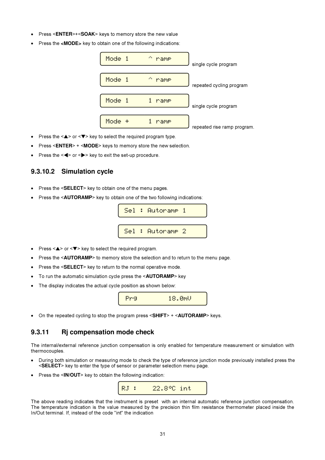 Omega Multifunction Indicator-Simulator, CL526 manual Simulation cycle, Rj compensation mode check 