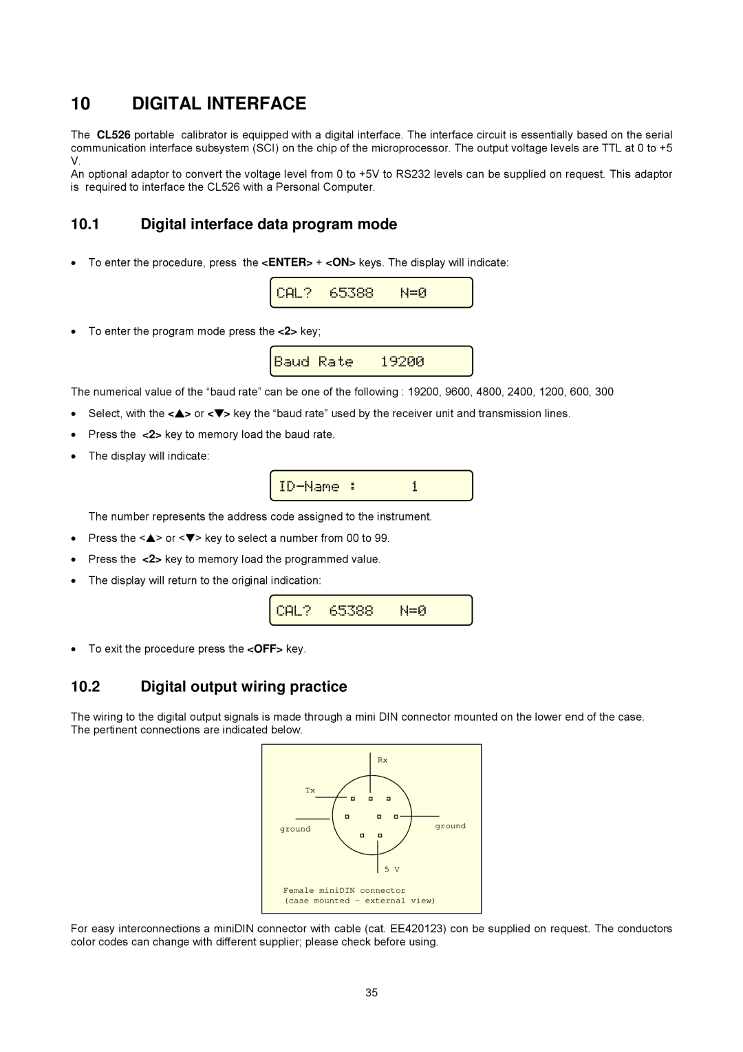 Omega Multifunction Indicator-Simulator, CL526 Digital Interface, Digital interface data program mode, Baud Rate, ID-Name 