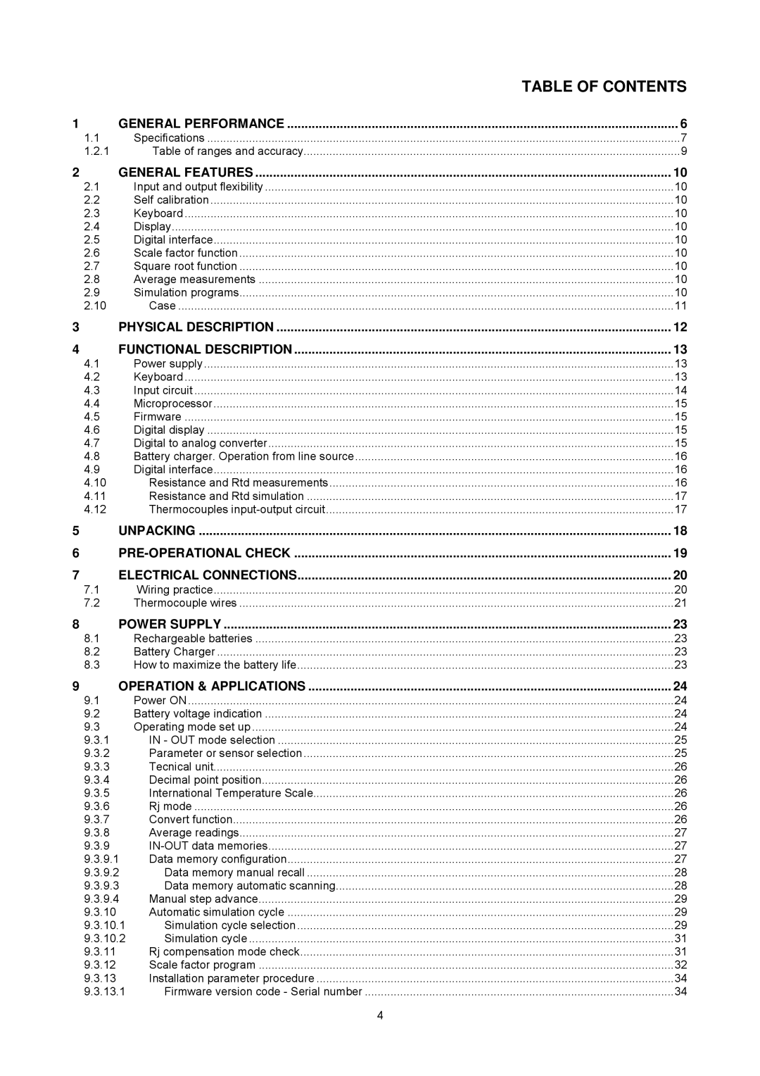 Omega CL526, Multifunction Indicator-Simulator manual Table of Contents 