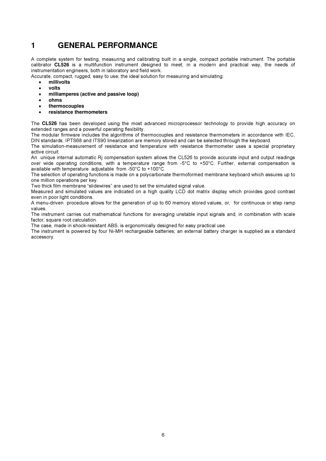 Omega CL526, Multifunction Indicator-Simulator manual General Performance 