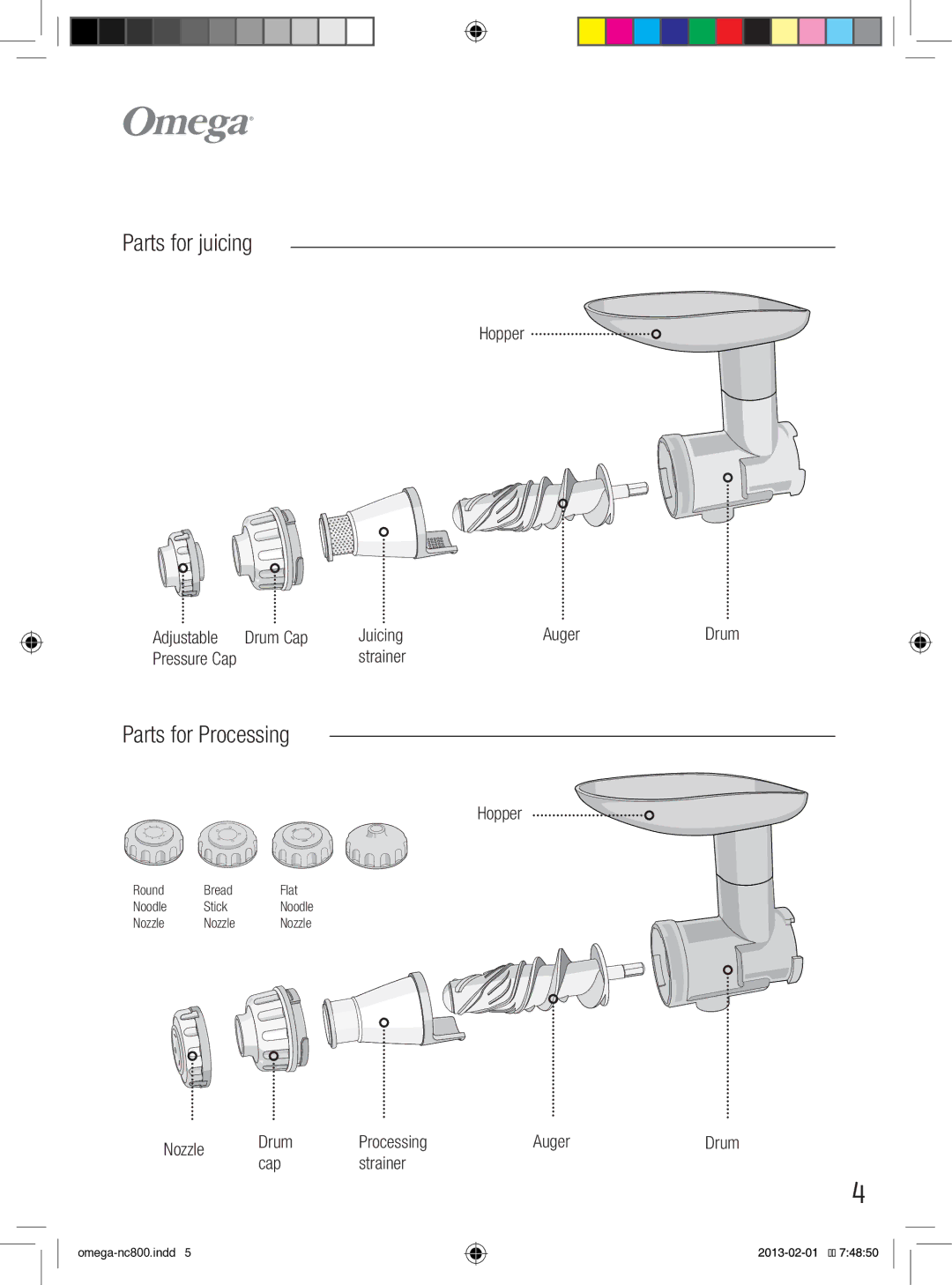 Omega NC900, NC800 instruction manual Parts for juicing 