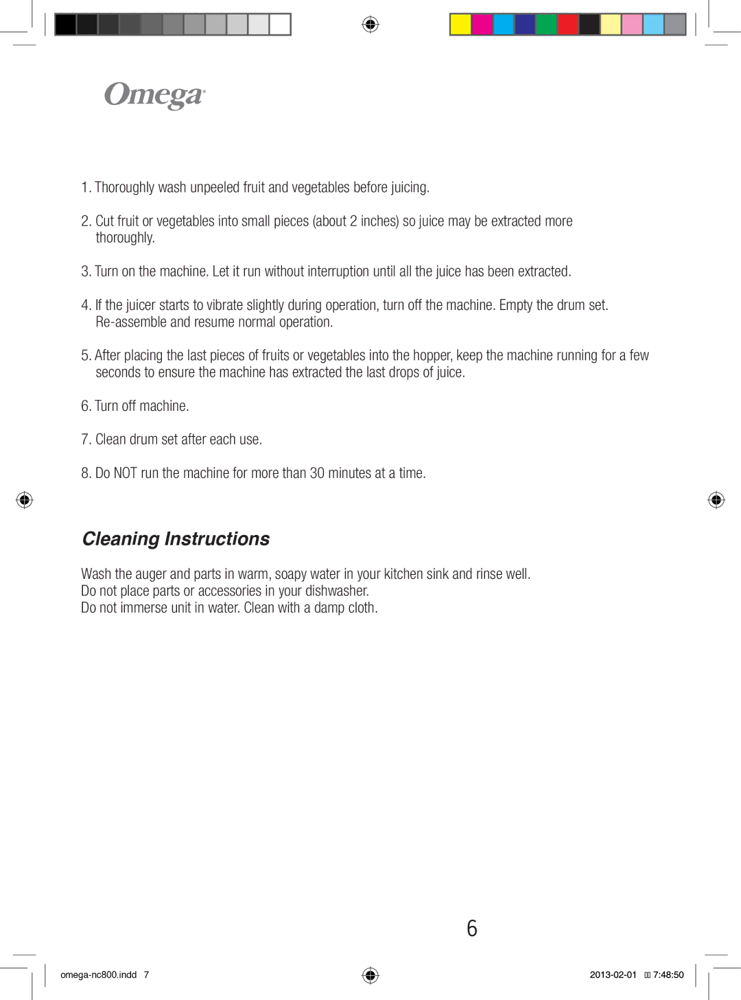 Omega NC900, NC800 instruction manual Cleaning Instructions 