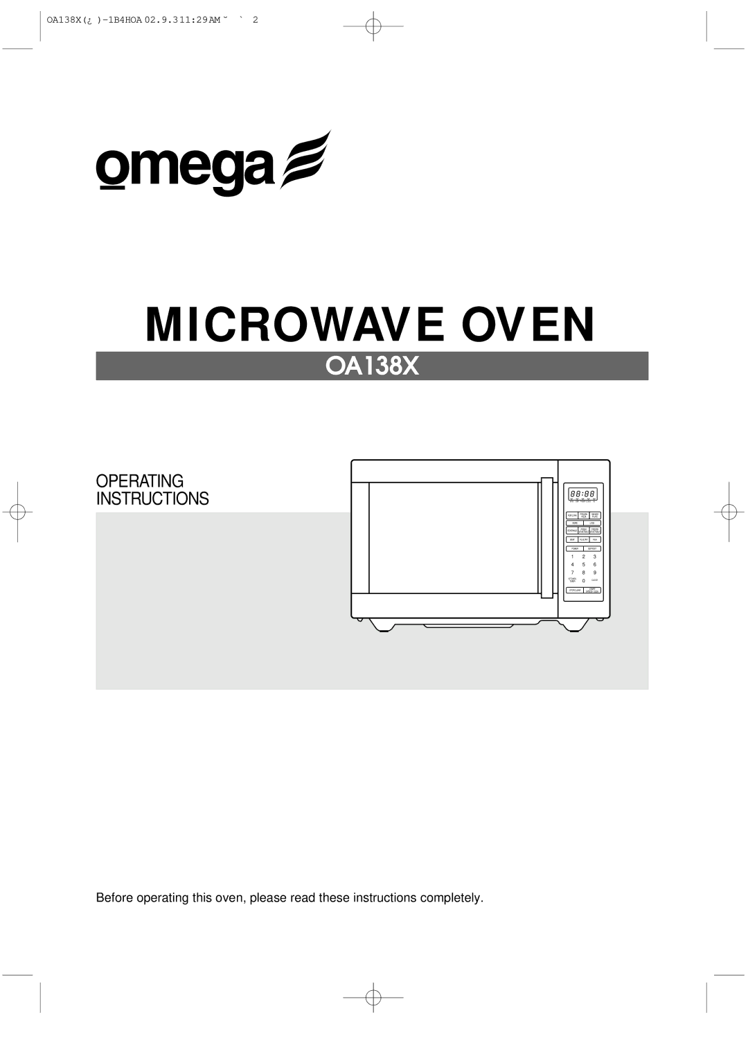 Omega OA138X manual Microwave Oven 