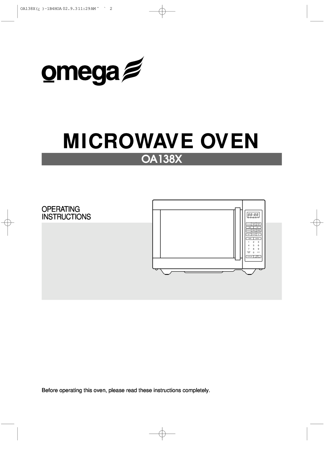 Omega manual Operating Instructions, Microwave Oven, OA138X¿ -1B4HOA 02.9.31129AM ˘ `, 1 2 4 5 7, KITCHEN 0 CLOCK TIMER 