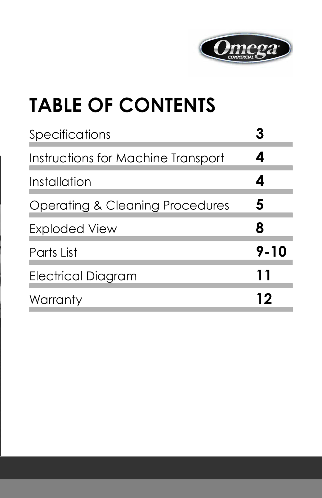 Omega OFS20, OFS30 instruction manual Table of Contents 