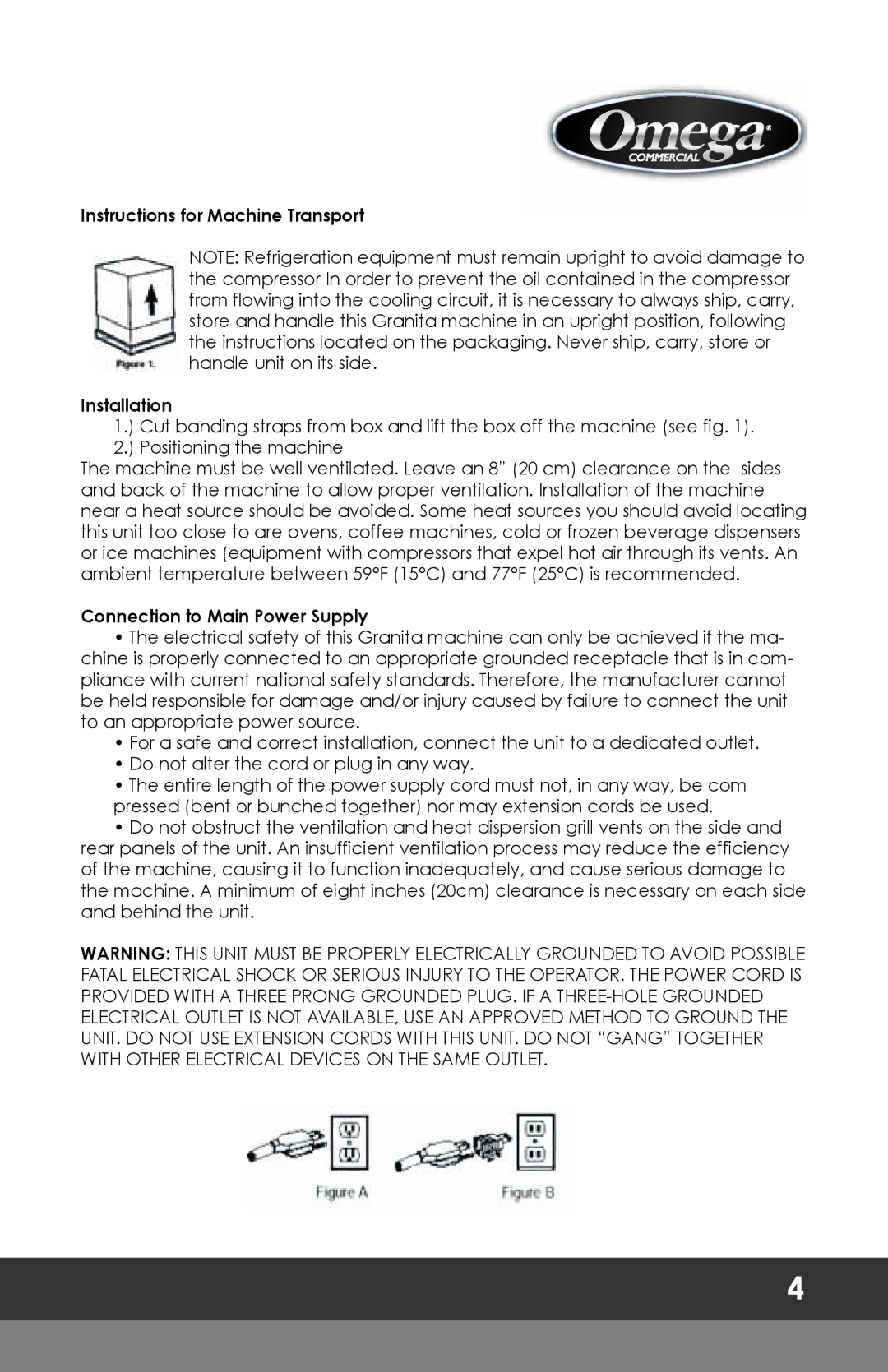 Omega OFS20, OFS30 instruction manual Instructions for Machine Transport Installation 