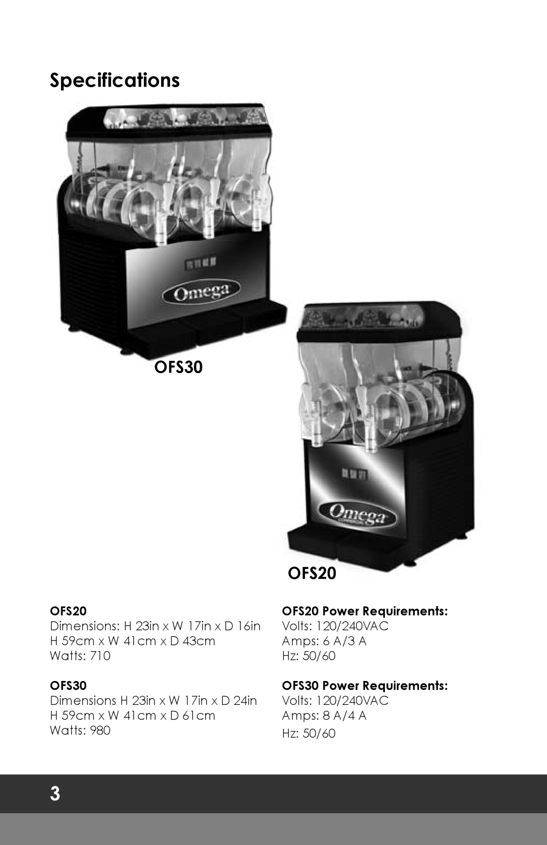 Omega OFS30 instruction manual Specifications, OFS20 