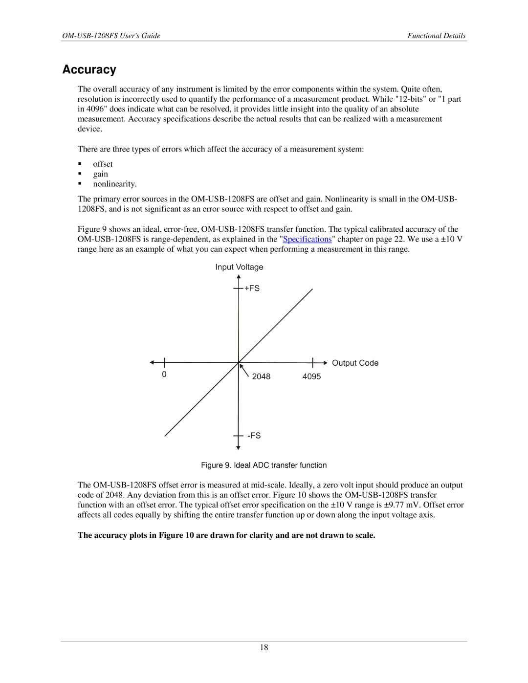 Omega OM-USB-1208FS manual Accuracy, Ideal ADC transfer function 