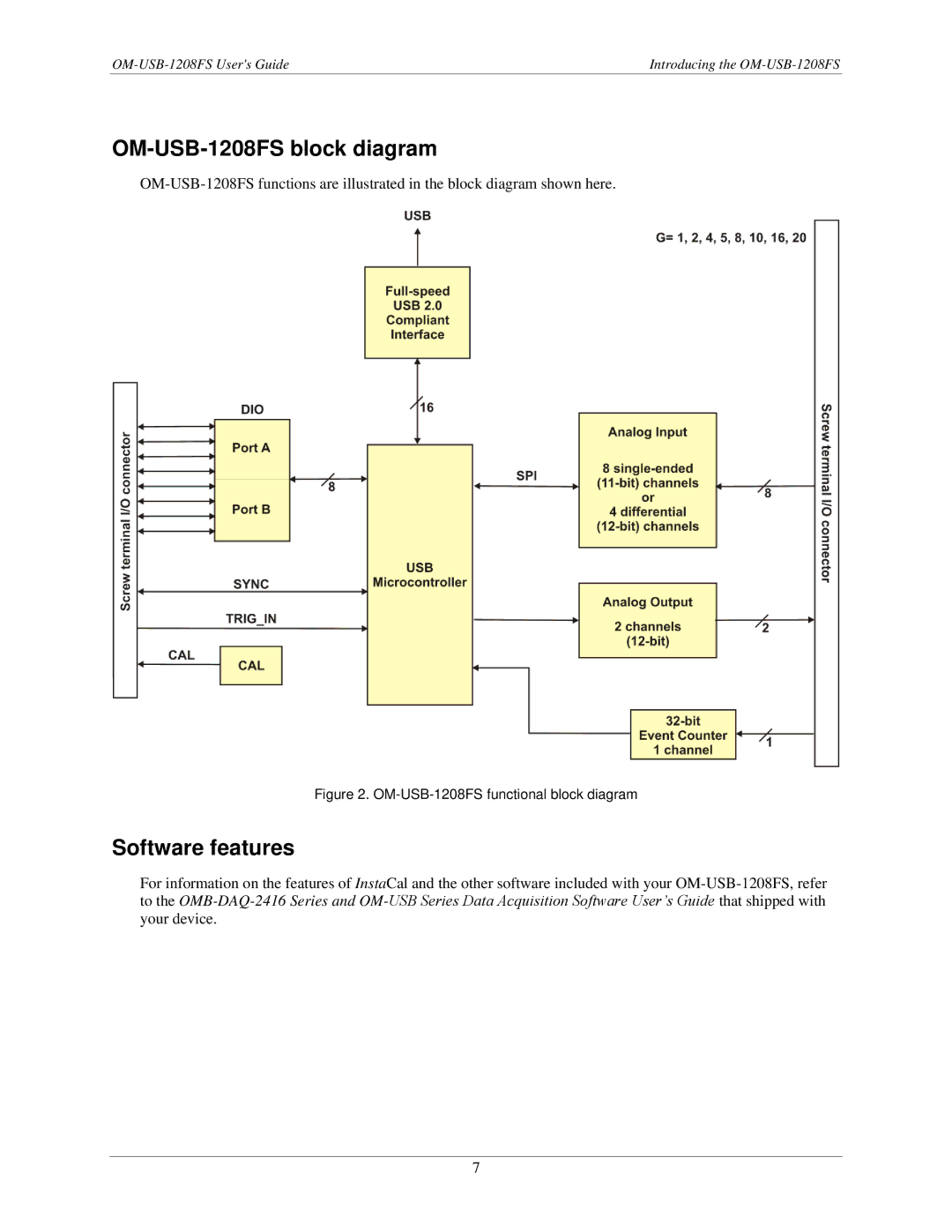 Omega manual OM-USB-1208FS block diagram, Software features 