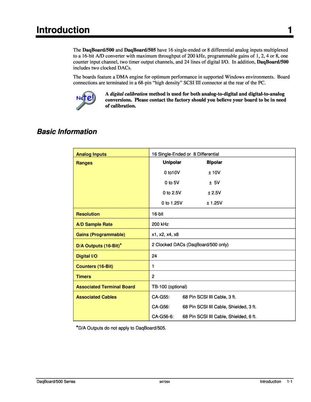 Omega OMB-DAQBOARD-500 manual Introduction, Basic Information 