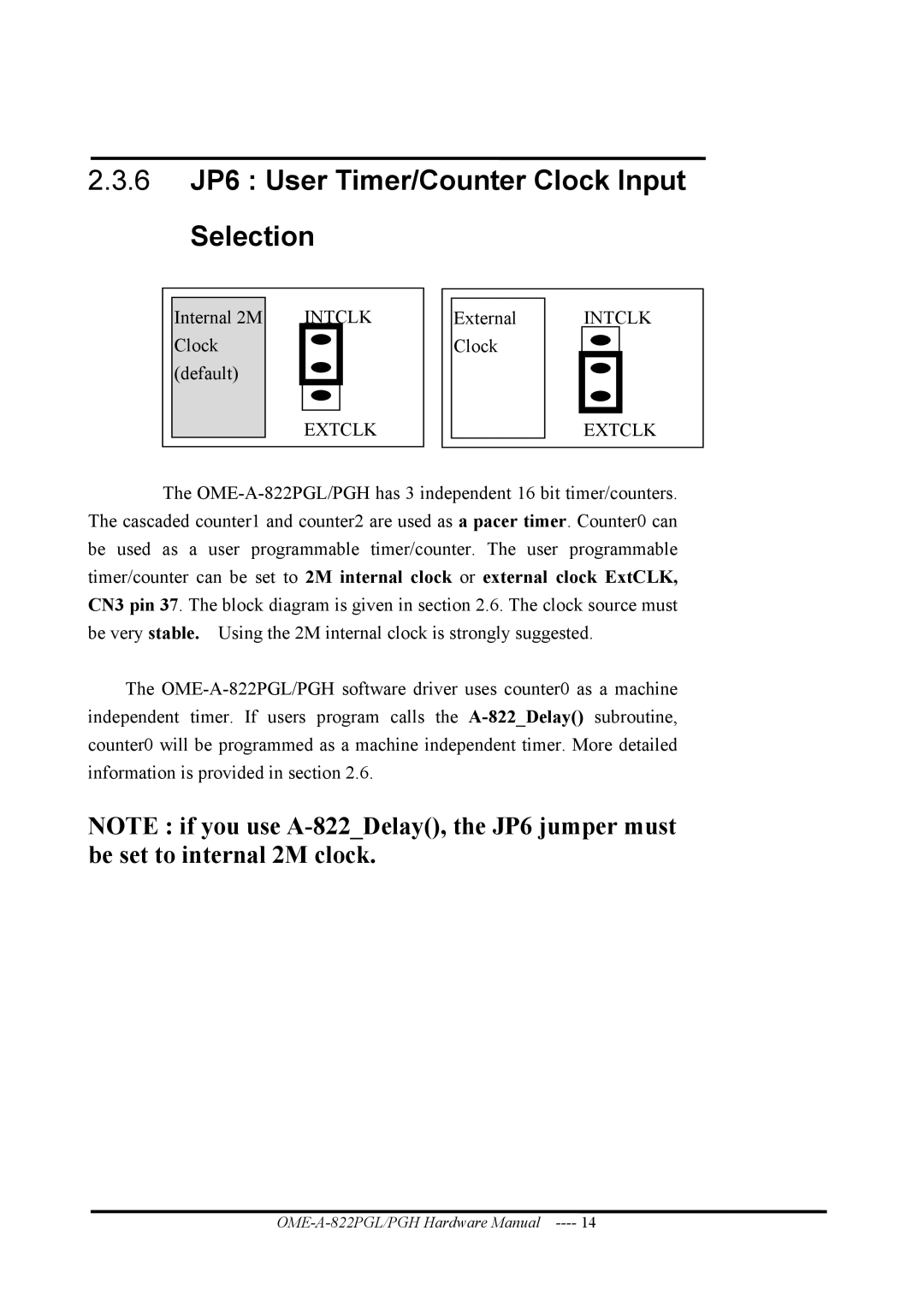 Omega OME-A822PG manual 6 JP6 User Timer/Counter Clock Input Selection 